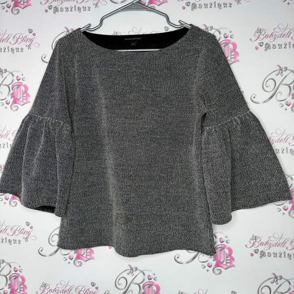 Banana republic top bell bottom hem sleeves flare cute tweed style black white - Picture 6 of 9
